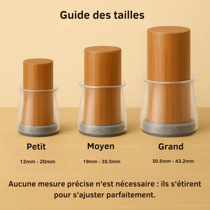 ChaiseFixe™ | Chaussettes invisibles et flexibles pour pieds de chaise – protégez vos sols contre les rayures