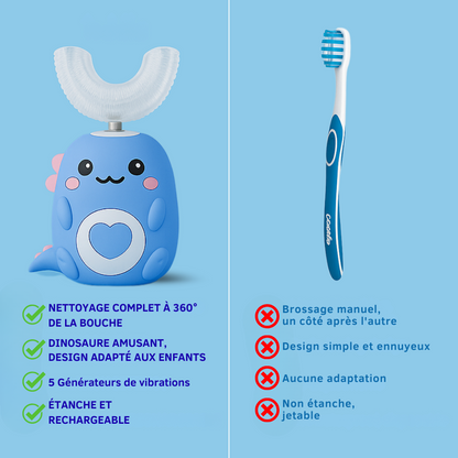 KiddoBrush™ | Brosse à dents ultrasonique U-forme 360° pour enfants – rend le brossage des dents amusant, facile et efficace