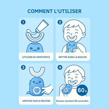 KiddoBrush™ | Brosse à dents ultrasonique U-forme 360° pour enfants – rend le brossage des dents amusant, facile et efficace