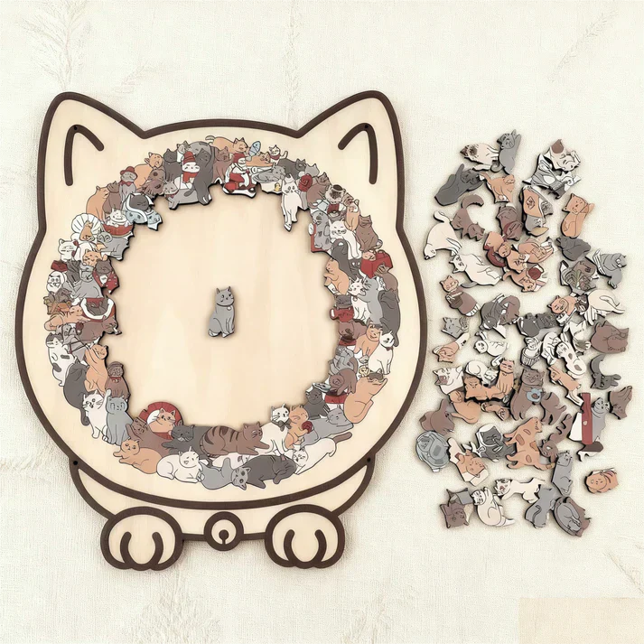 MosaiChat™ | Un puzzle artistique en bois avec des chats dans chaque pièce