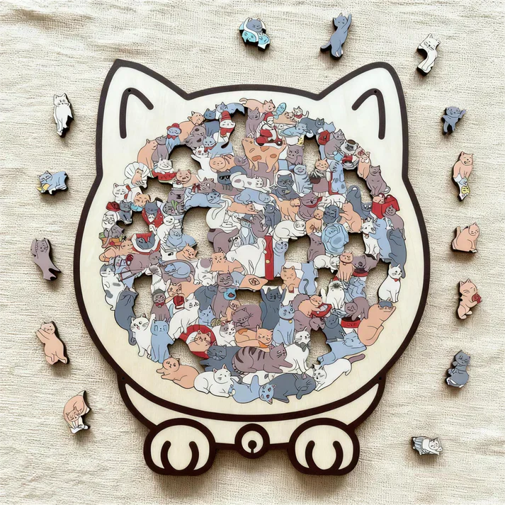 MosaiChat™ | Un puzzle artistique en bois avec des chats dans chaque pièce