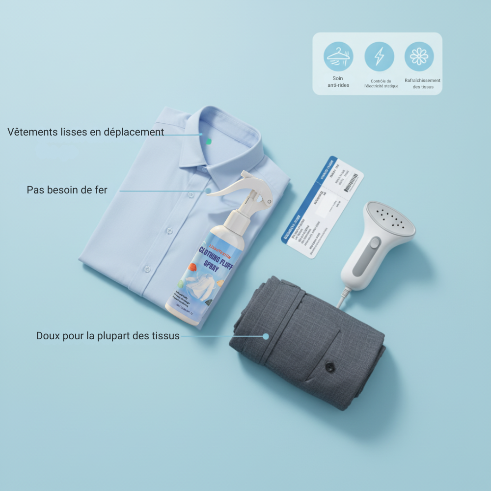 LisseTextile™ – Le spray défroissant qui lisse vos vêtements en quelques secondes
