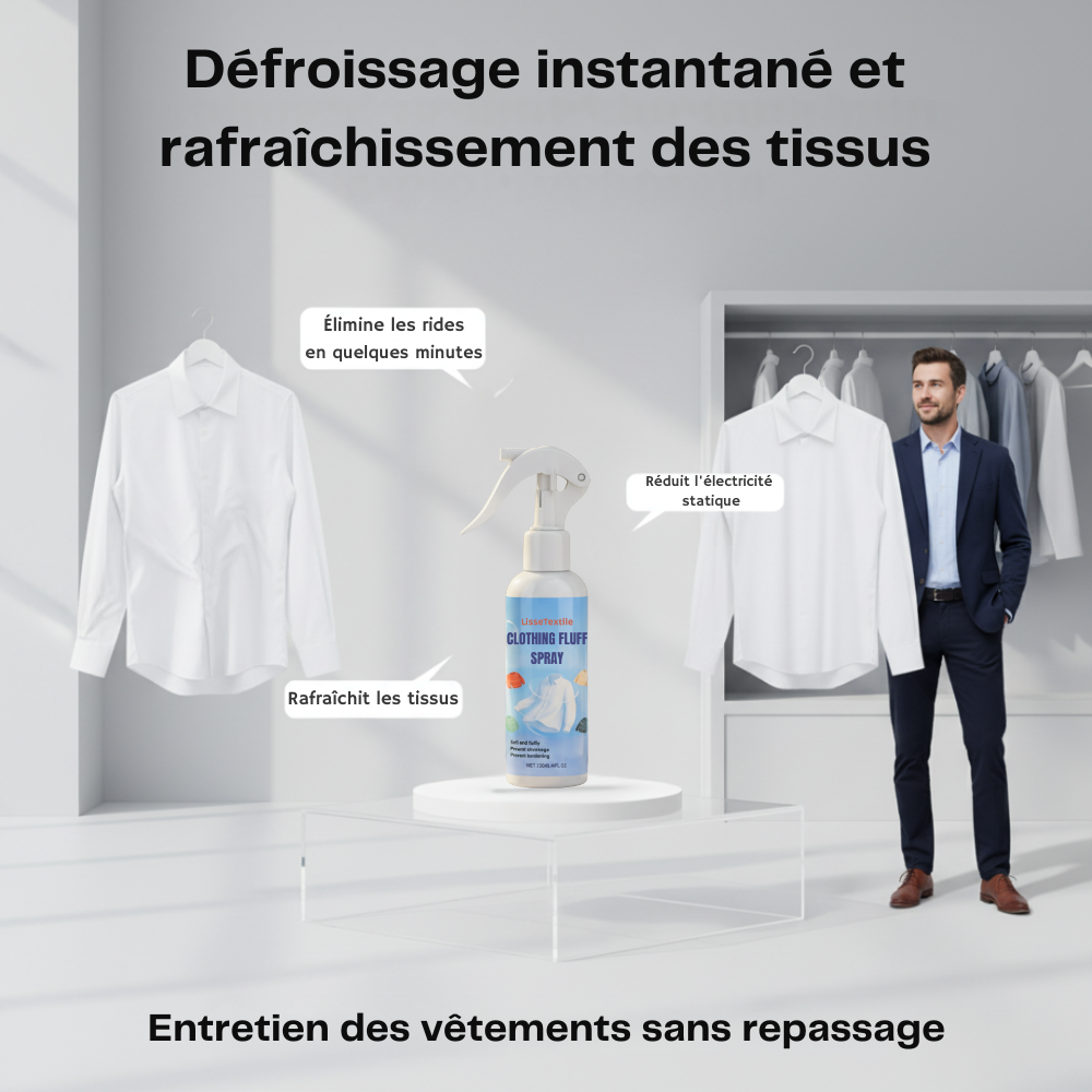 LisseTextile™ – Le spray défroissant qui lisse vos vêtements en quelques secondes