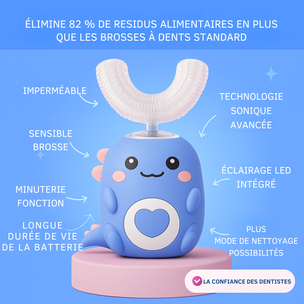 KiddoBrush™ | Brosse à dents ultrasonique U-forme 360° pour enfants – rend le brossage des dents amusant, facile et efficace