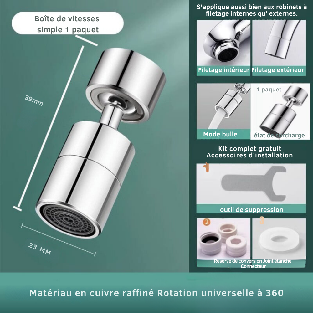 FlexiFlow™ | Rallonge de robinet 360° – flux d’eau flexible et pratique pour tout évier