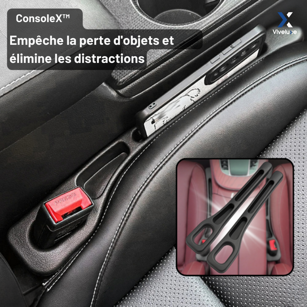 ConsoleX™ – L’accessoire discret qui empêche tout de tomber entre vos sièges